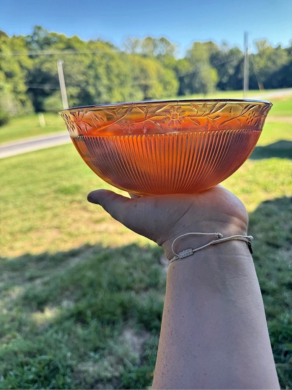 Vintage Imperial Glass Prism and Daisy Band Marigold Carnival glass Serving Bowl